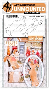 Art-Impressions-Clear-Stamps-with-dies-FB-Sitting-Dog---Hund-Stempelset-inkl-Stanzen