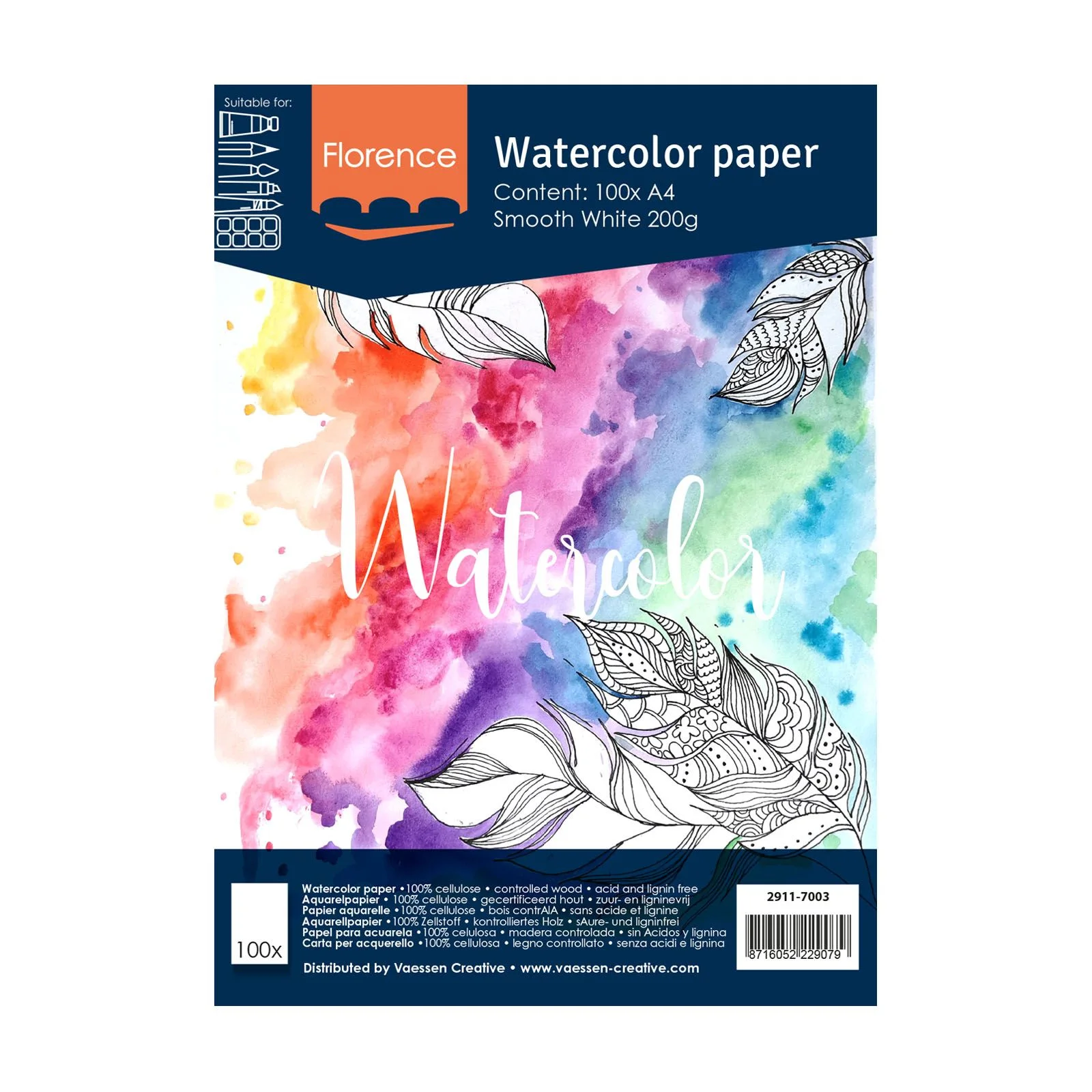 Vaessen-Creative--Florence--Aquarellpapier-smooth-Wei-200g-A4-100pcs