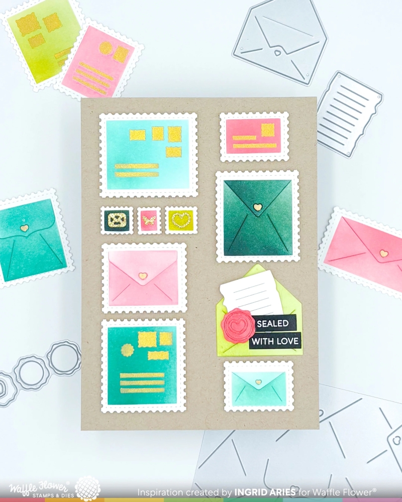 Bild 1 von Waffle Flower Postage Collage Addressed Envelope Stencil - Stencilschablone 