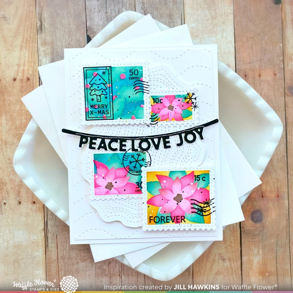 Bild 1 von Waffle Flower Postage Collage Poinsettia Stencil - Briefmarken-Schablone Weihnachtsstern