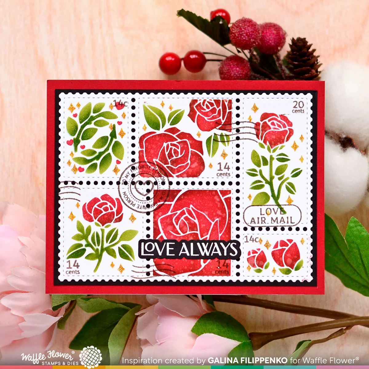 Bild 1 von Waffle Flower Postage Collage Love Clear Stamp Set - Stempel