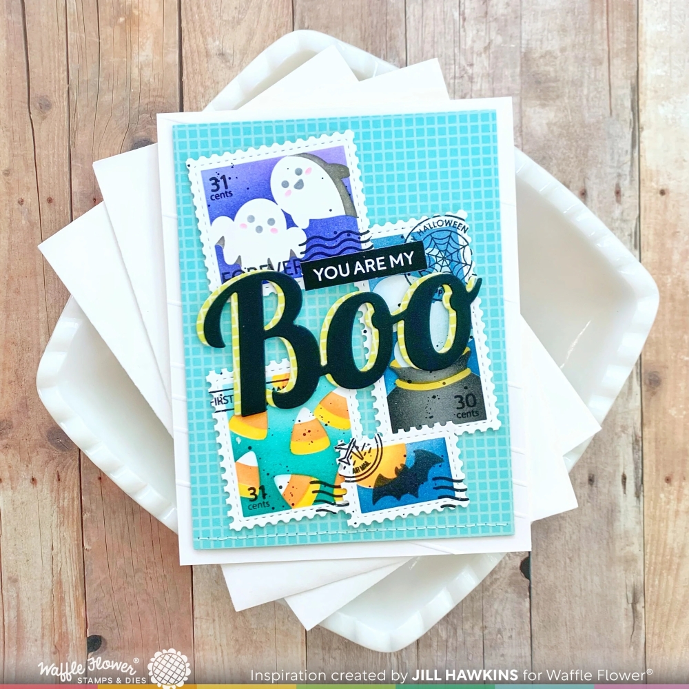 Bild 1 von Waffle Flower Postage Collage Spooktacular Stencil - Briefmarken-Schablone