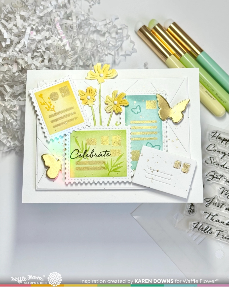 Bild 1 von Waffle Flower Postage Collage Addressed Envelope Stencil - Stencilschablone 