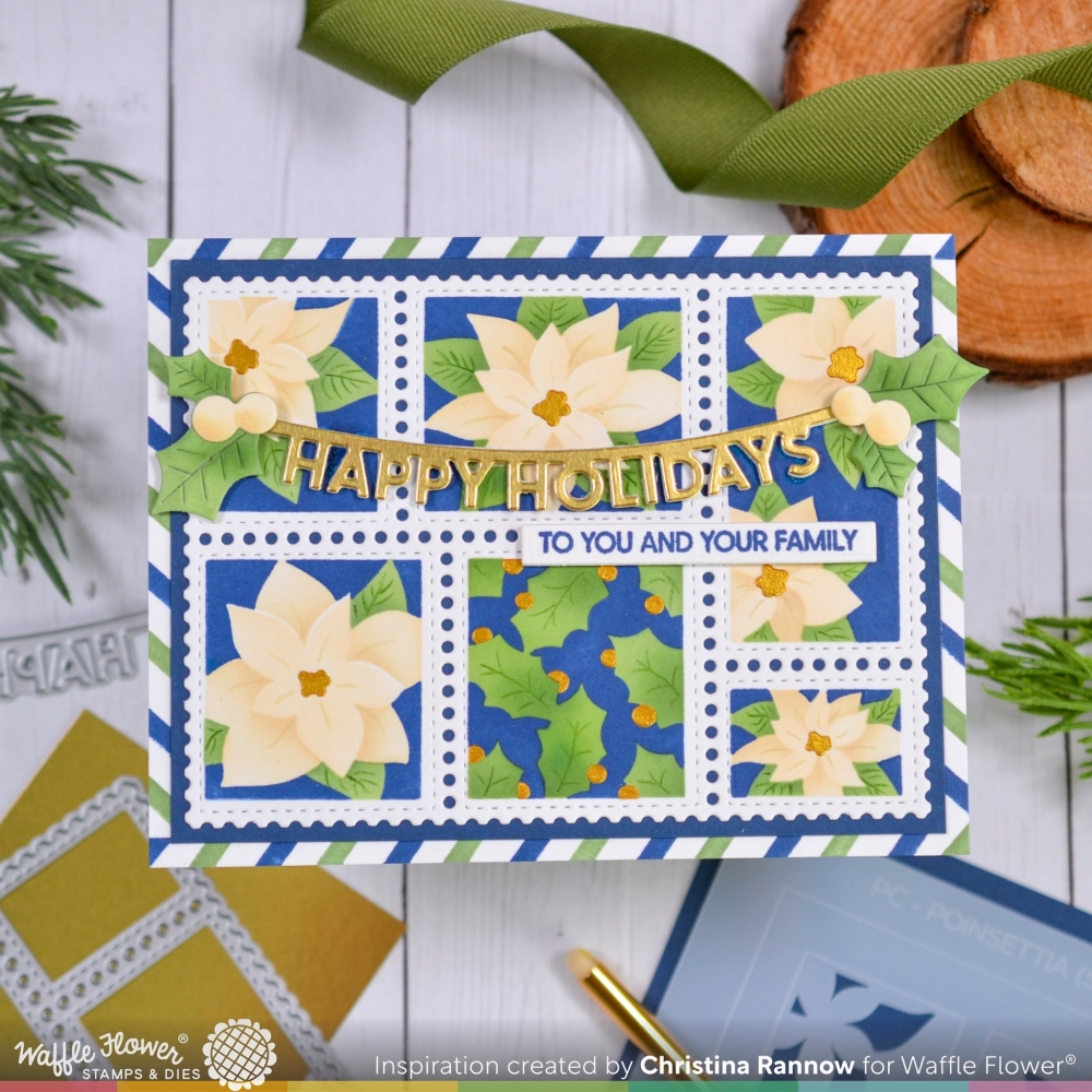 Bild 1 von Waffle Flower Postage Collage Poinsettia Stencil - Briefmarken-Schablone Weihnachtsstern