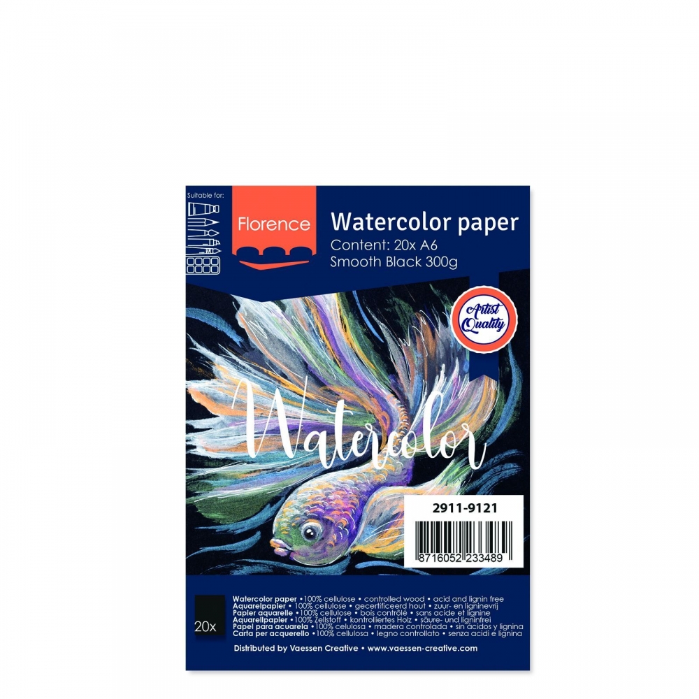 Bild 1 von Vaessen Creative • Florence • Aquarellpapier schwarz Smooth Black A6 20pcs 300g