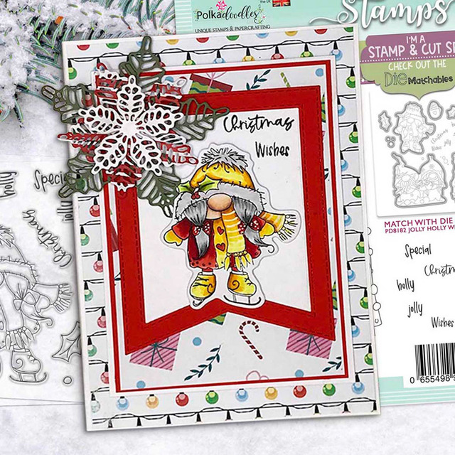 Bild 1 von Polkadoodles Clear Stamps - Gnome Jolly Holly Wishes - Weinachten Wünsche