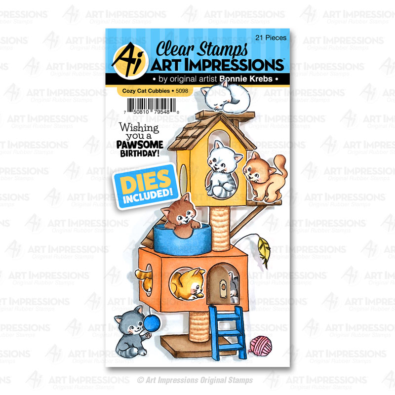 Bild 1 von Art Impressions Clear Stamps with dies Cozy Cat Cubbies - Stempelset inkl. Stanzen