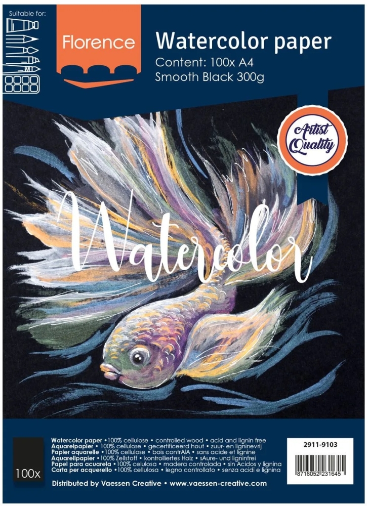 Bild 1 von Vaessen Creative • Florence • Aquarellpapier schwarz Smooth Black A4 100pcs 300g