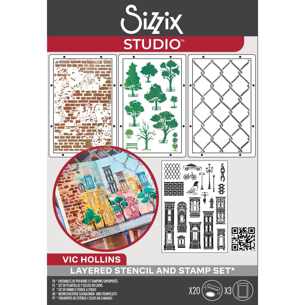 Bild 1 von Sizzix Studio Clear Stamps Set - Stencil/Stempel - City Life by Vic Hollins