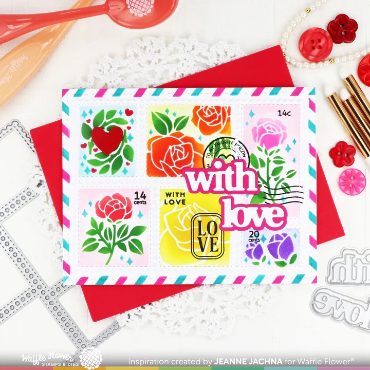 Bild 1 von Waffle Flower Postage Collage Rose Stencil - Briefmarken-Schablone Rose