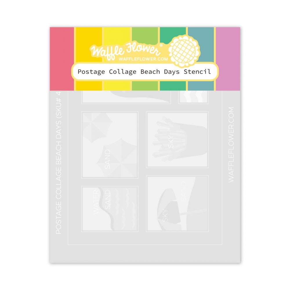 Bild 1 von Waffle Flower Postage Collage Beach Days Stencil - Briefmarken-Schablone Strand
