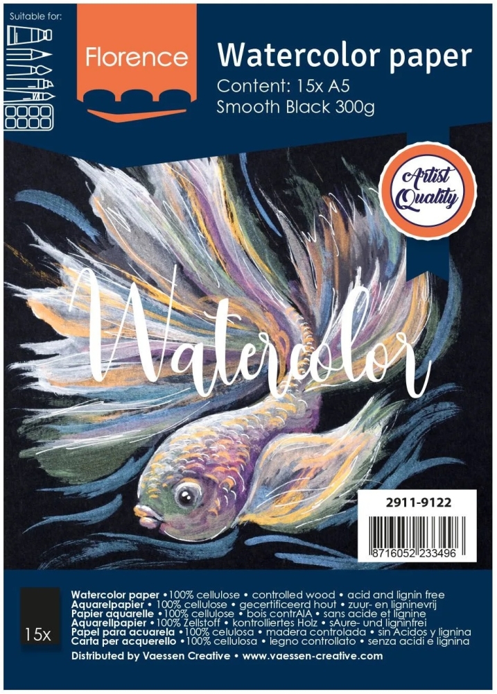 Bild 1 von Vaessen Creative • Florence • Aquarellpapier schwarz Smooth Black A5 15pcs 300g