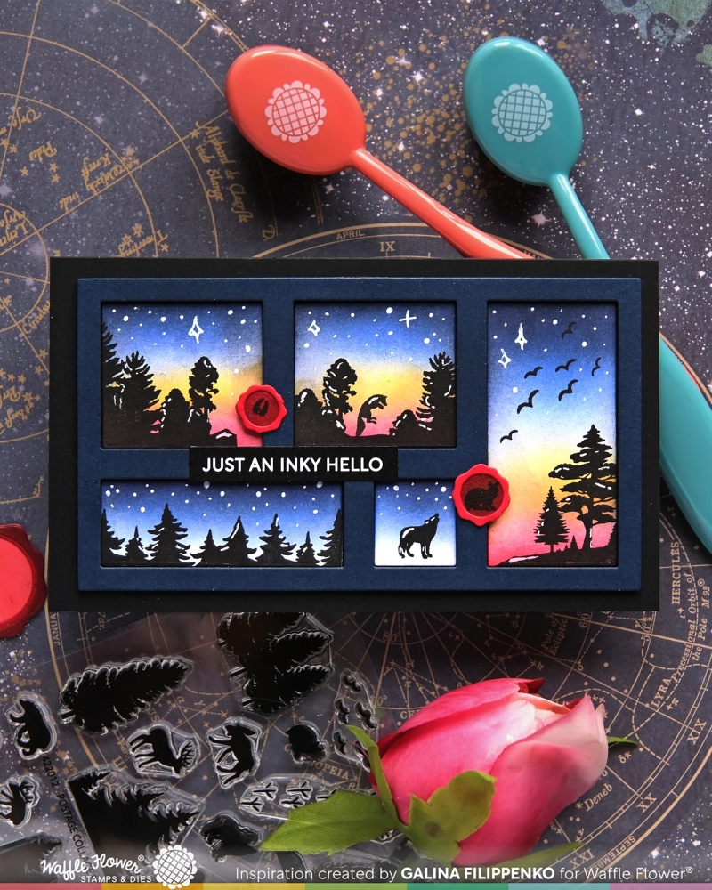 Bild 1 von Waffle Flower Postage Collage Forest Sunset  Clear Stamp Set - Stempel