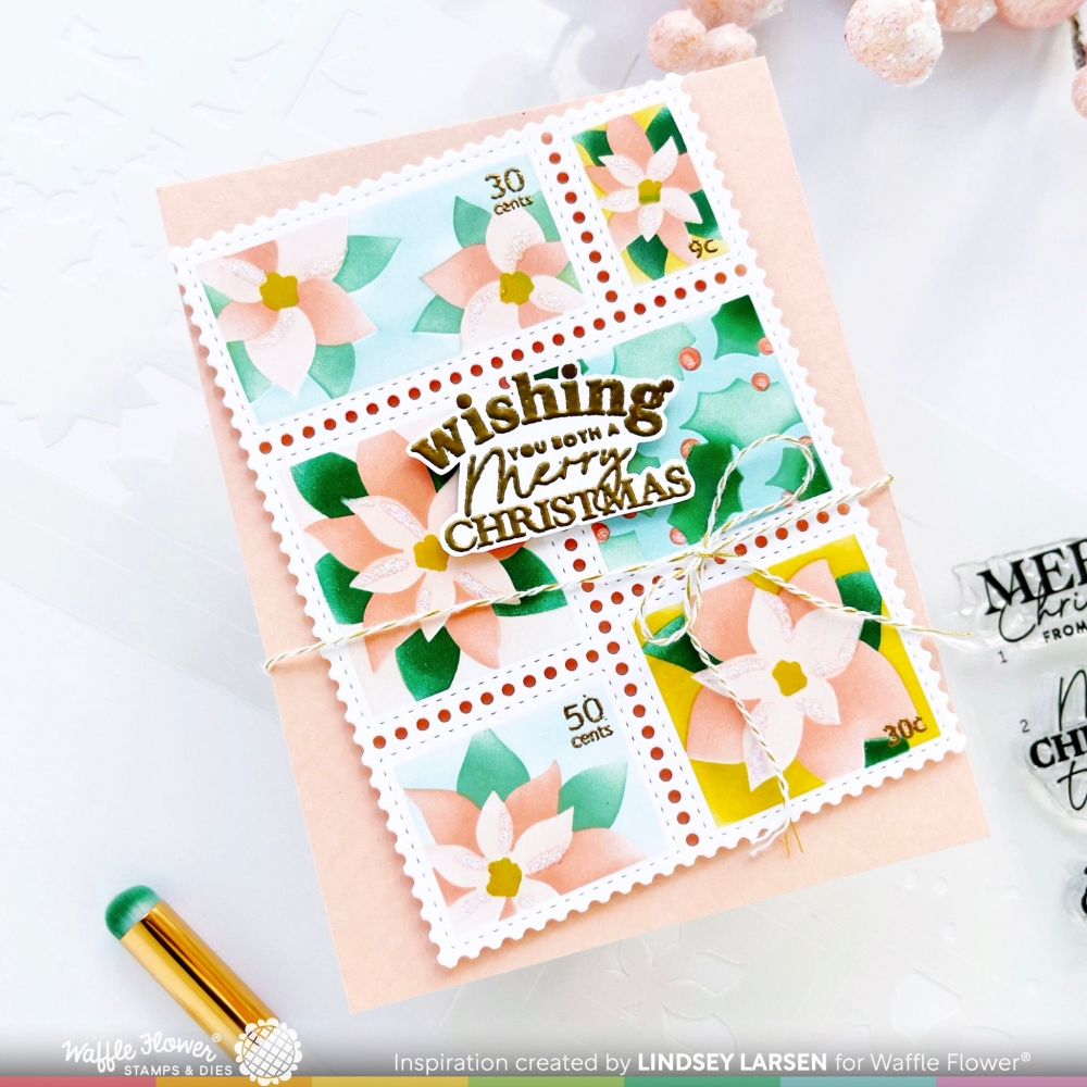 Bild 1 von Waffle Flower Postage Collage Poinsettia Stencil - Briefmarken-Schablone Weihnachtsstern