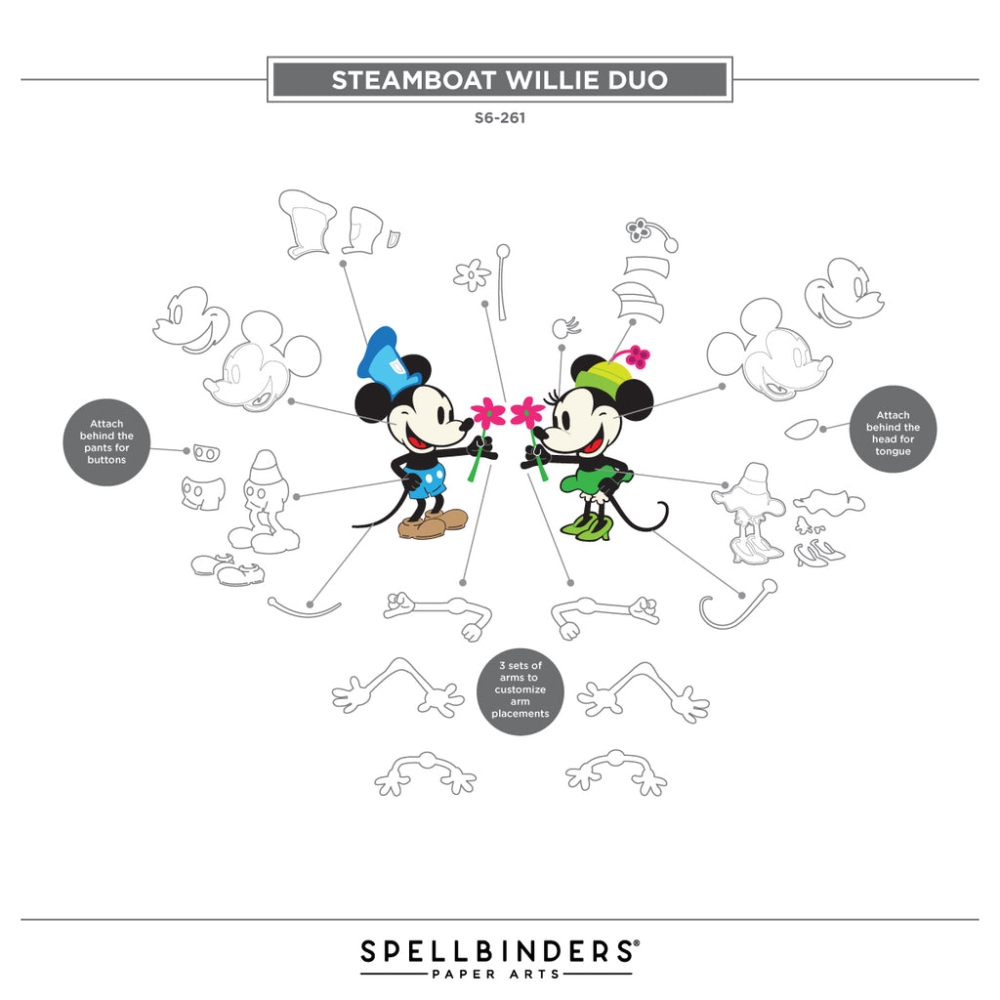 Bild 1 von Spellbinders Steamboat Willie Duo Etched Dies - Stanz-Set Mickey & Minnie Mouse