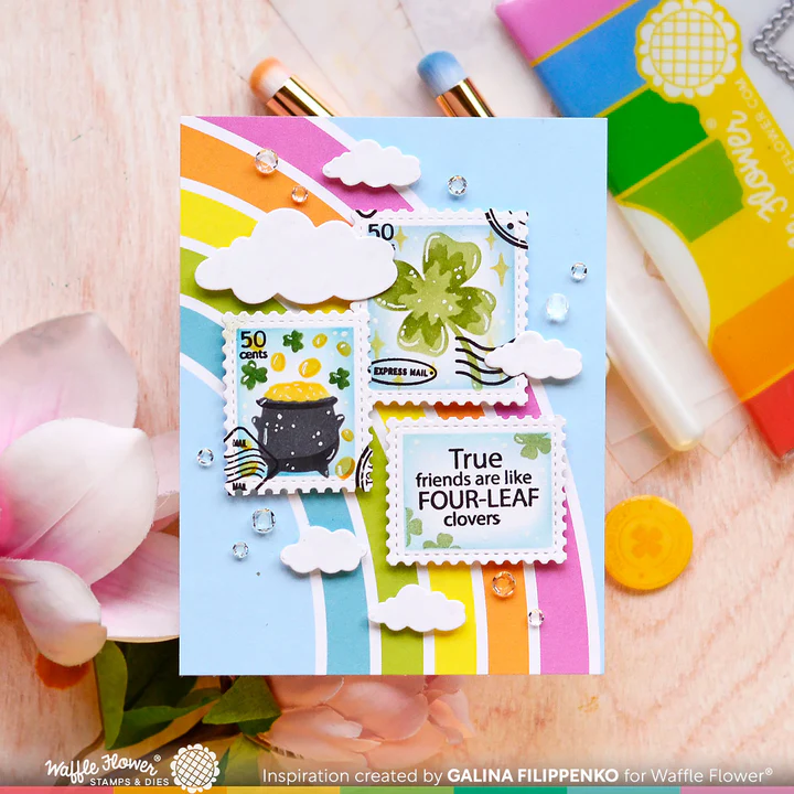 Bild 2 von Waffle Flower Postage Collage Lucky Stencil - Briefmarken-Schablone Glück