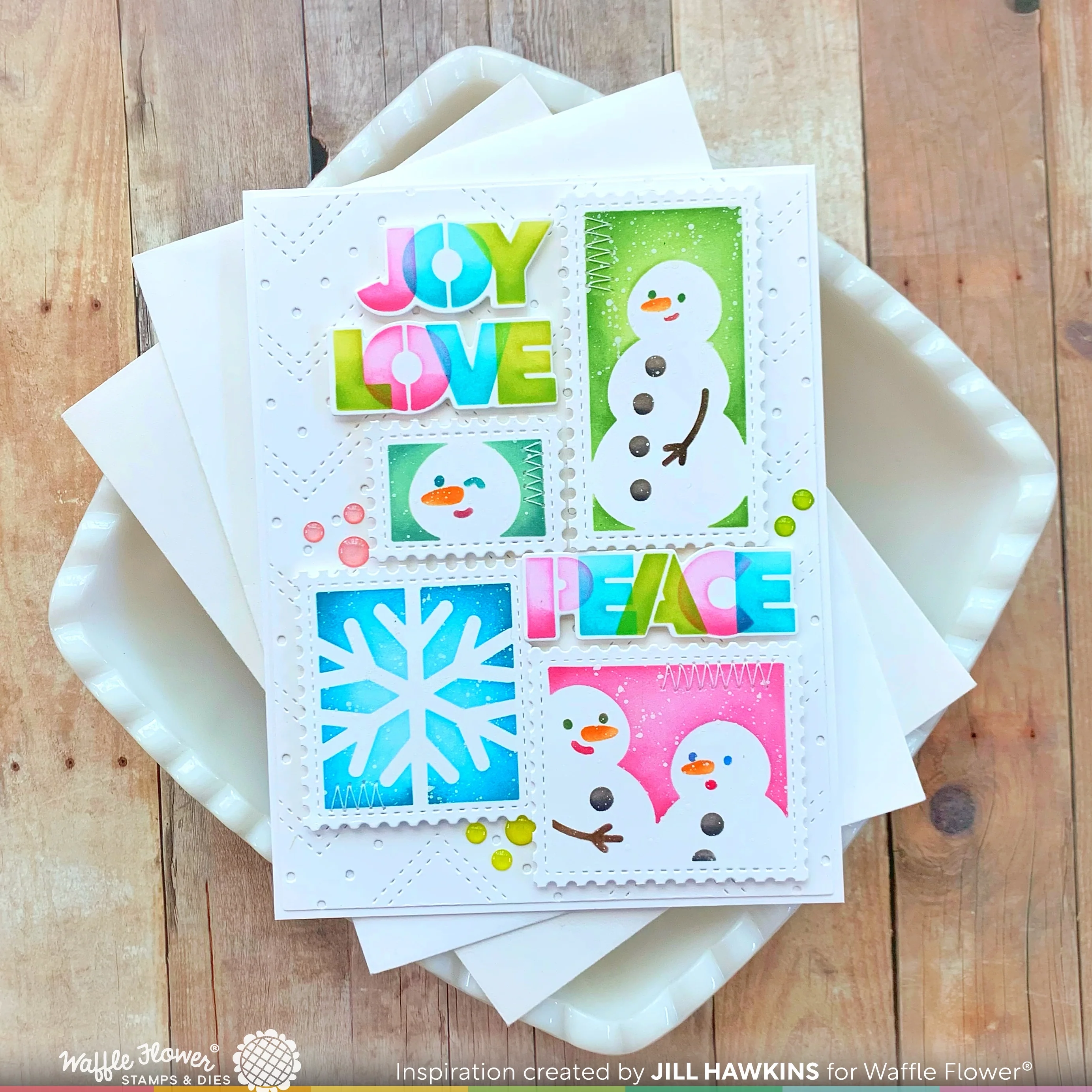 Bild 5 von Waffle Flower Postage Collage Snowman Stencil - Briefmarken-Schablone Schneemann