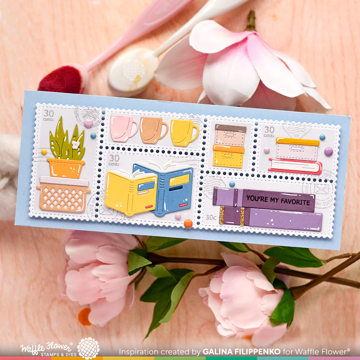 Bild 4 von Waffle Flower Postage Collage Slimline Die-Set - Briefmarken-Stanzset