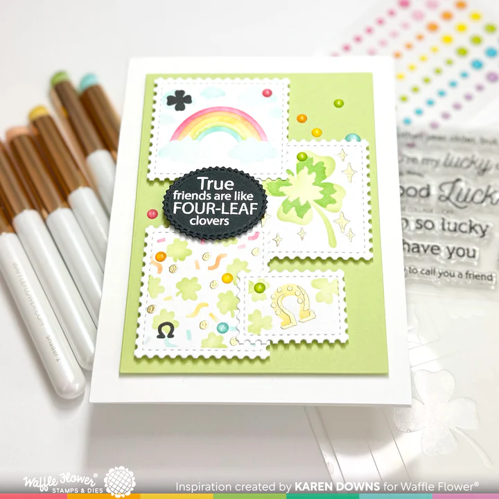 Bild 8 von Waffle Flower Postage Collage Lucky Stencil - Briefmarken-Schablone Glück