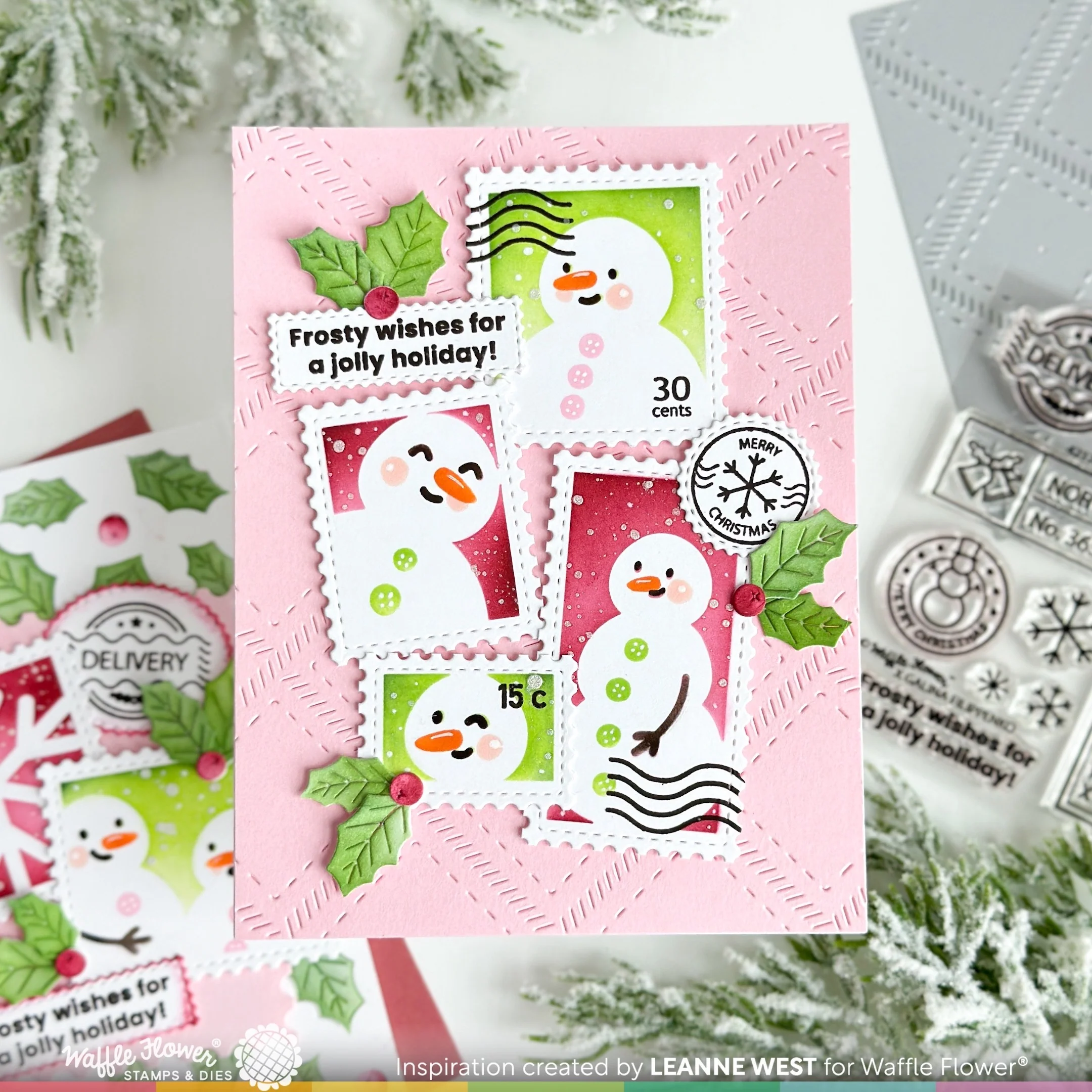 Bild 2 von Waffle Flower Postage Collage Snowman Stencil - Briefmarken-Schablone Schneemann