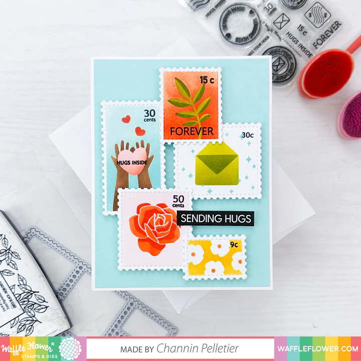 Bild 2 von Waffle Flower Postage Collage Everyday  Stencil - Briefmarken-Schablone allgemein