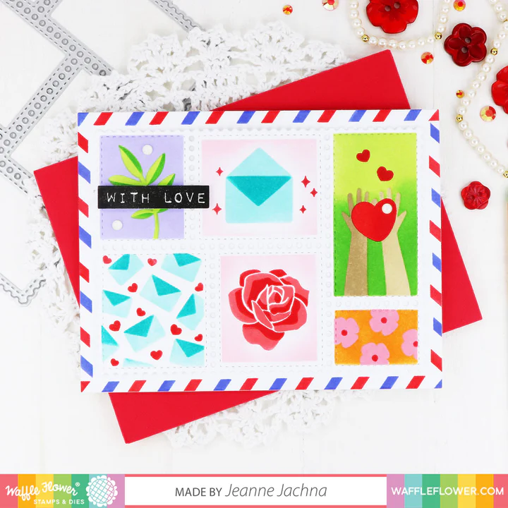 Bild 4 von Waffle Flower Postage Collage Everyday  Stencil - Briefmarken-Schablone allgemein