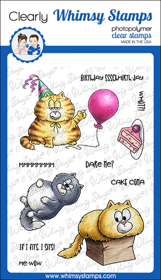 Whimsy Stamps Clear Stamps - Cat Me-Wow Birthday - Katze Geburtstag