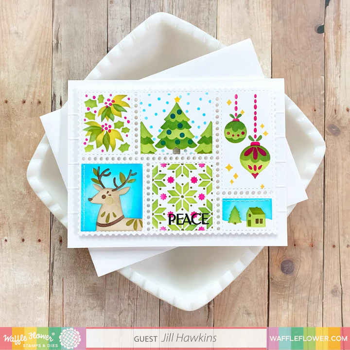 Bild 9 von Waffle Flower Postage Collage Christmas  Stencil - Briefmarken-Schablone Weihnachten