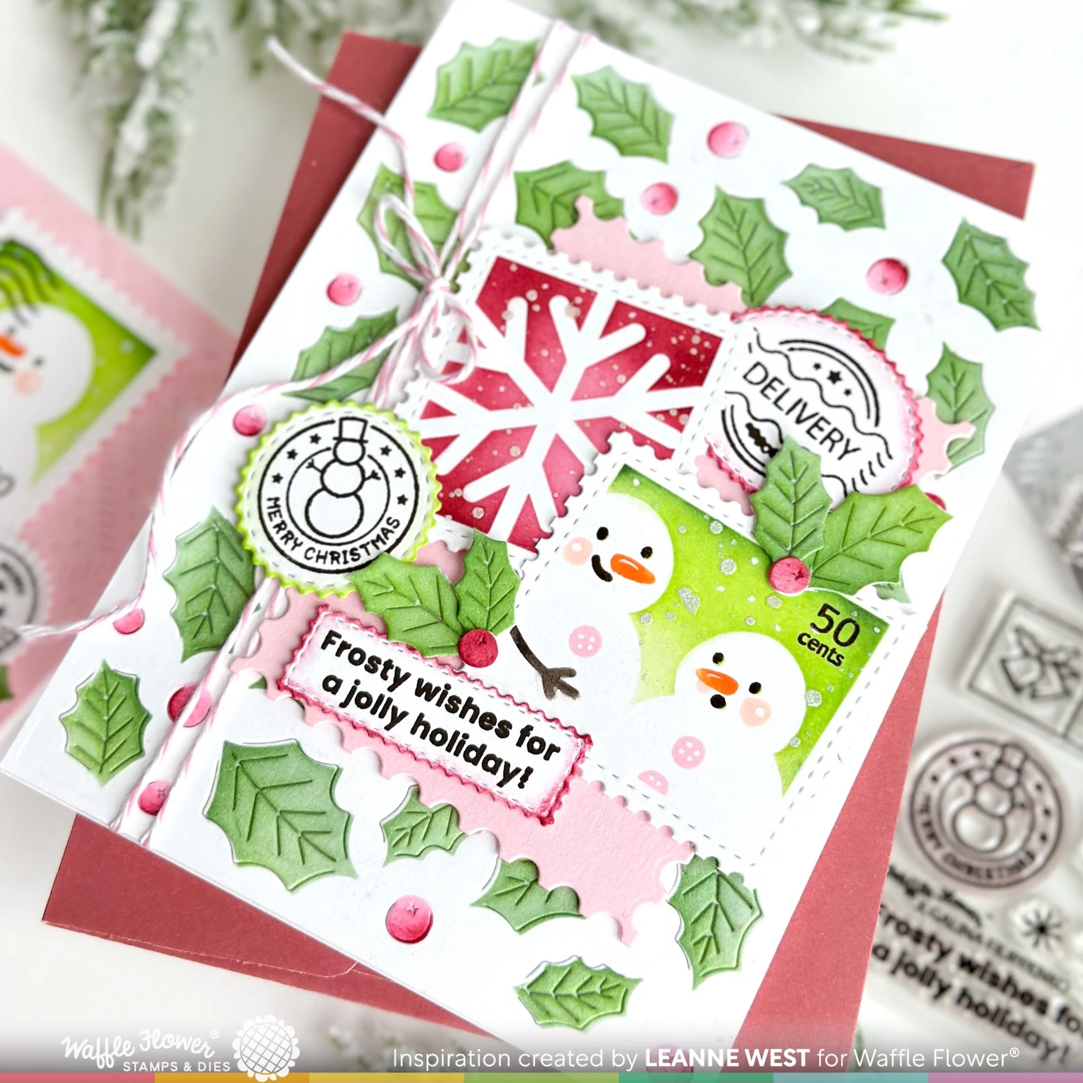 Bild 9 von Waffle Flower Postage Collage Snowman Stencil - Briefmarken-Schablone Schneemann