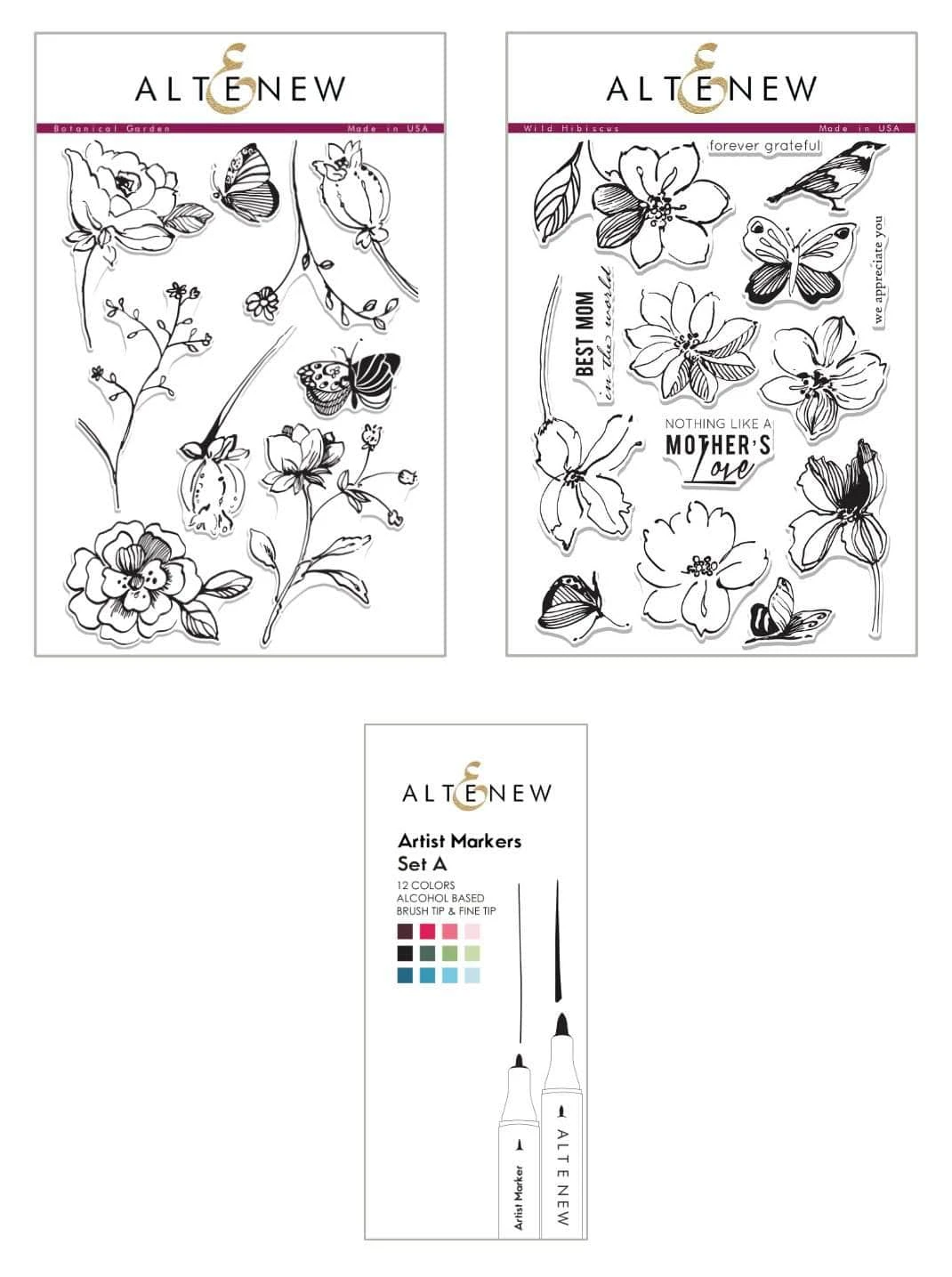 Wild Flower Coloring Bundle - Set aus 12 Farbstiften & 2 WildFlower Stempel-Sets