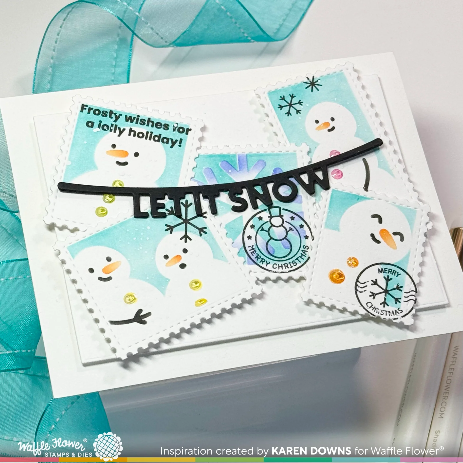 Bild 12 von Waffle Flower Postage Collage Snowman Stencil - Briefmarken-Schablone Schneemann
