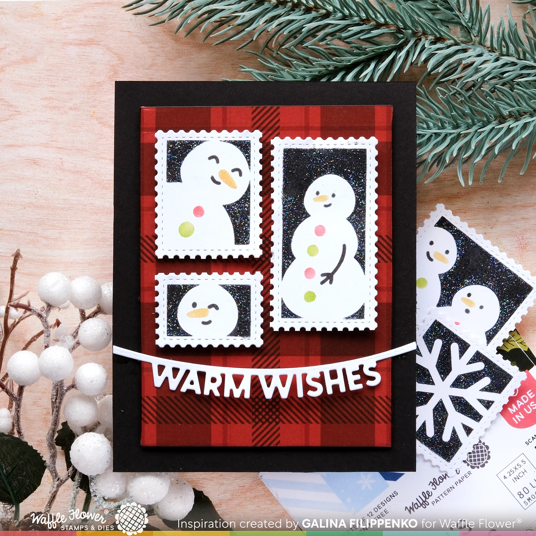 Bild 7 von Waffle Flower Postage Collage Snowman Stencil - Briefmarken-Schablone Schneemann