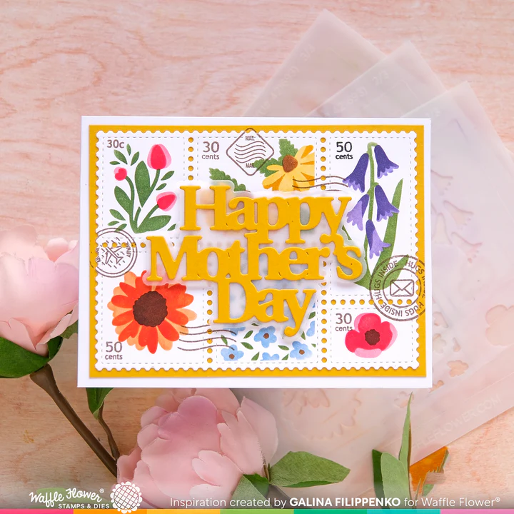 Bild 4 von Waffle Flower Postage Collage Wild Flower Stencil - Briefmarken-Schablone Blumen