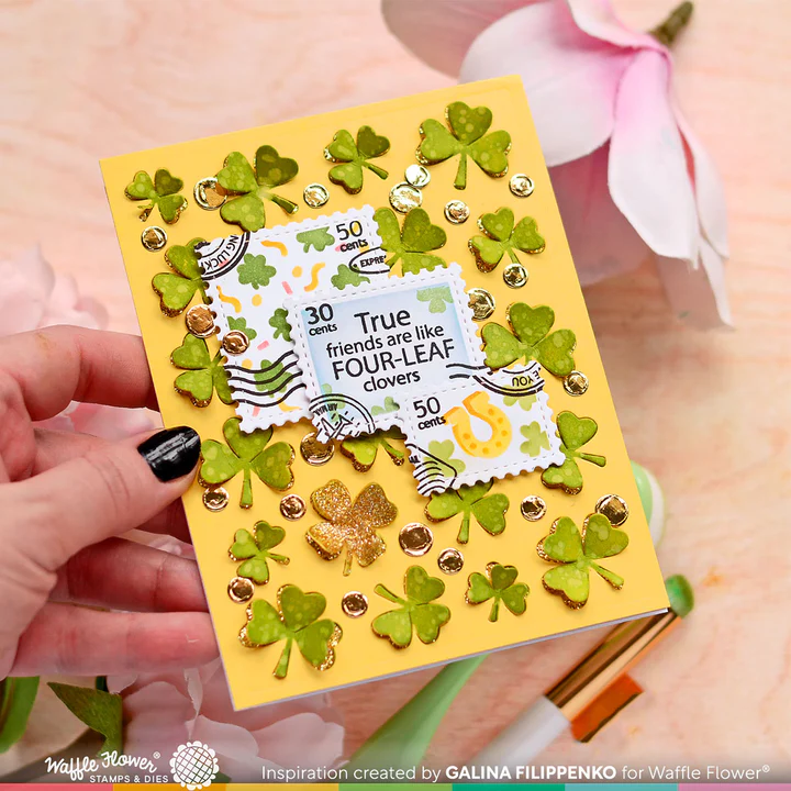Bild 11 von Waffle Flower Postage Collage Lucky Stencil - Briefmarken-Schablone Glück