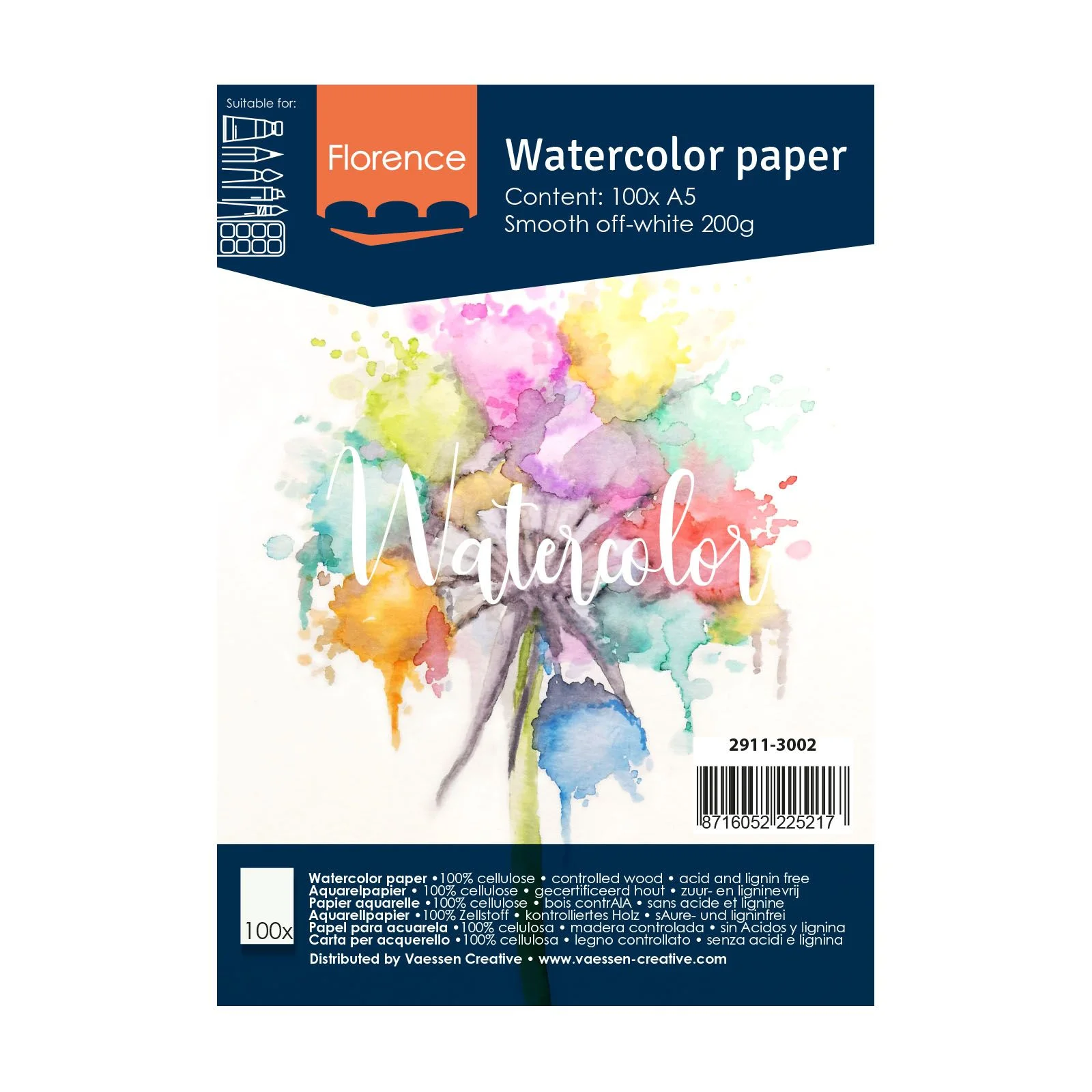 Vaessen Creative • Florence • Aquarellpapier smooth Elfenbein 200g A5 100pcs