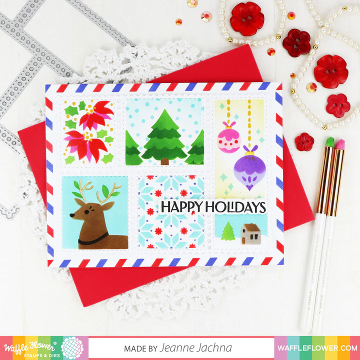 Bild 7 von Waffle Flower Postage Collage Christmas  Stencil - Briefmarken-Schablone Weihnachten