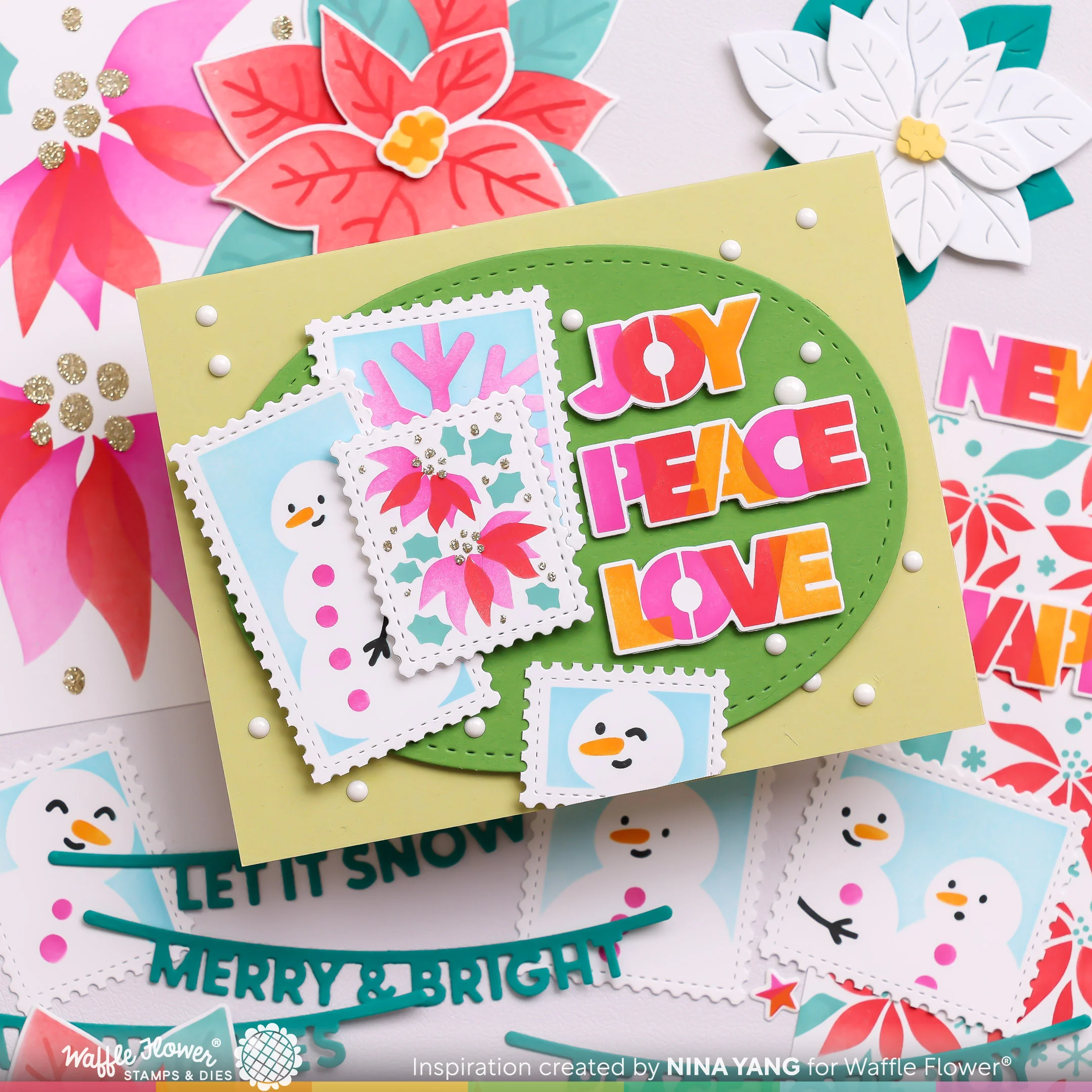 Bild 10 von Waffle Flower Postage Collage Snowman Stencil - Briefmarken-Schablone Schneemann