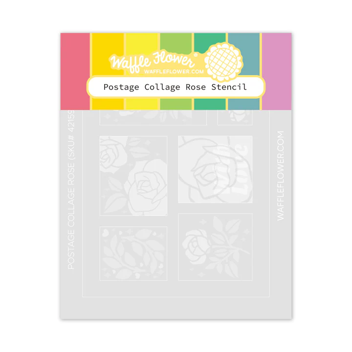 Bild 1 von Waffle Flower Postage Collage Rose Stencil - Briefmarken-Schablone Rose