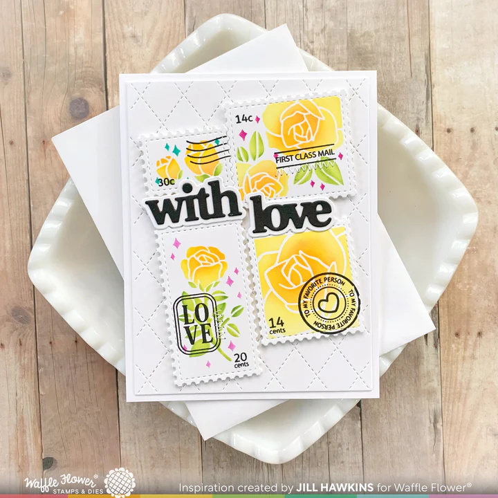 Bild 4 von Waffle Flower Postage Collage Rose Stencil - Briefmarken-Schablone Rose