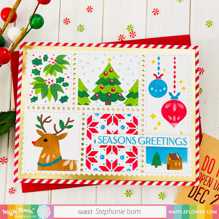 Bild 8 von Waffle Flower Postage Collage Christmas  Stencil - Briefmarken-Schablone Weihnachten
