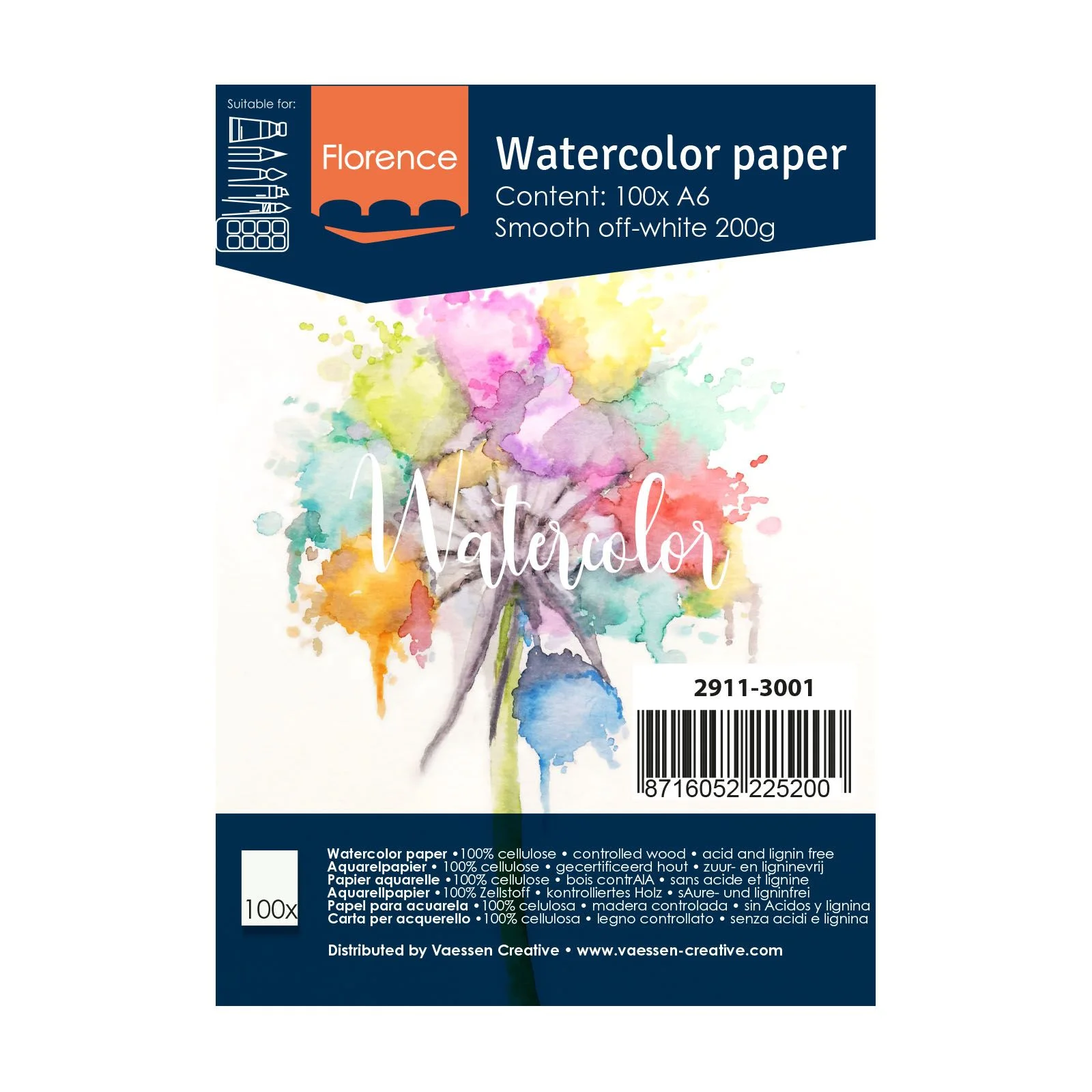 Vaessen Creative • Florence • Aquarellpapier smooth Elfenbein 200g A6 100pcs