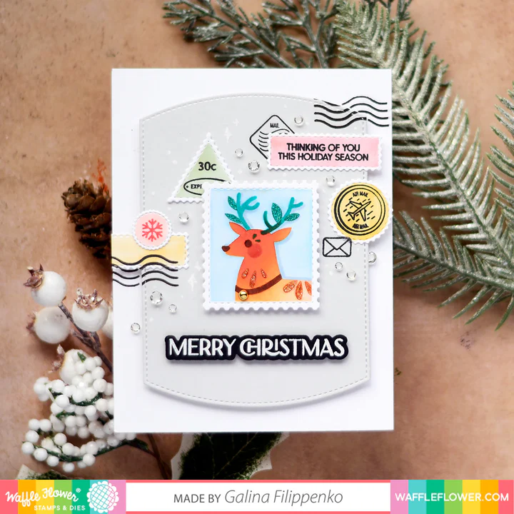 Bild 3 von Waffle Flower Postage Collage Christmas  Stencil - Briefmarken-Schablone Weihnachten