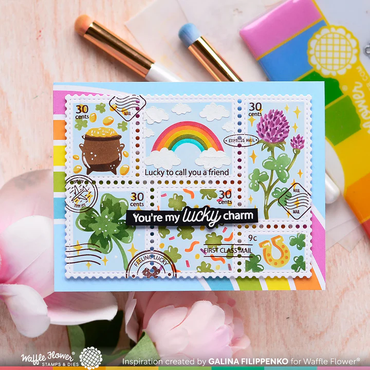 Bild 6 von Waffle Flower Postage Collage Lucky Stencil - Briefmarken-Schablone Glück