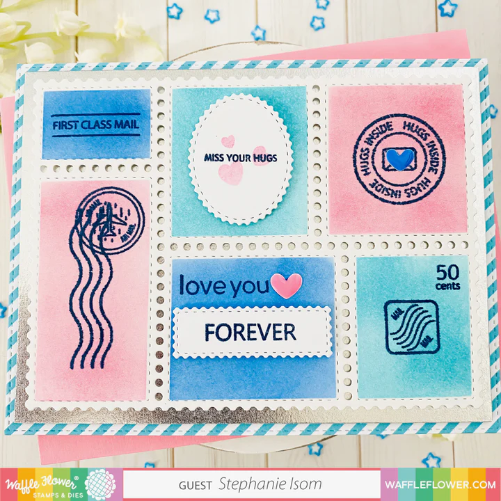 Bild 10 von Waffle Flower Postage Collage Coloring  Stencil - Briefmarken-Schablone Muster