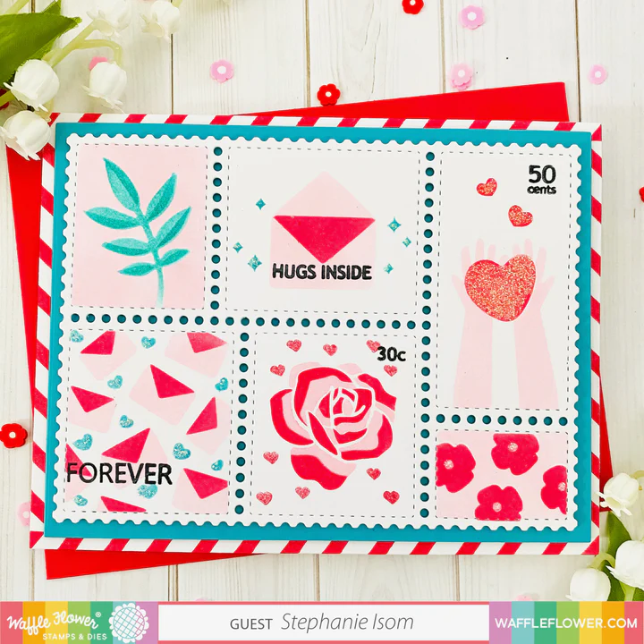 Bild 6 von Waffle Flower Postage Collage Everyday  Stencil - Briefmarken-Schablone allgemein