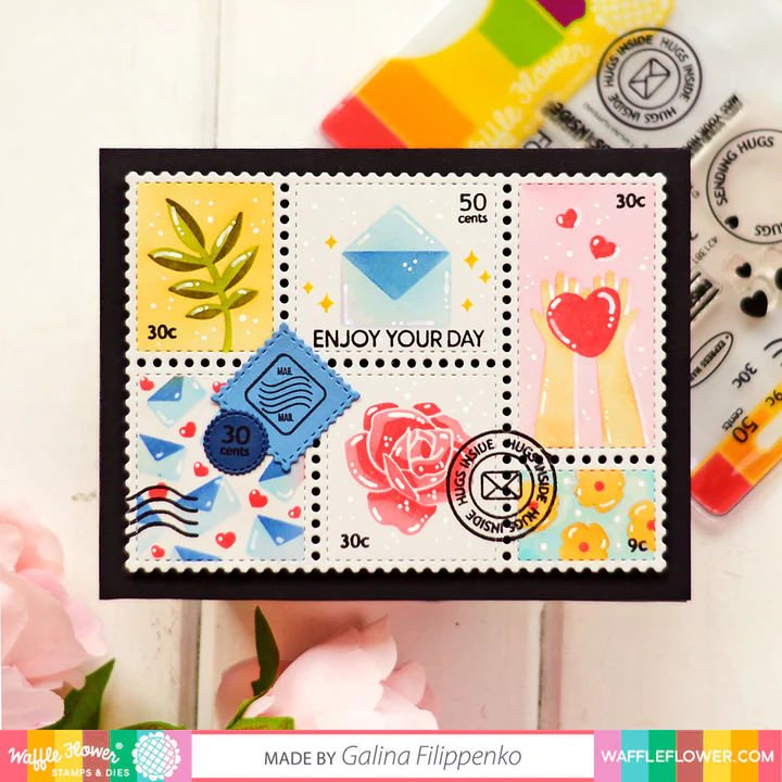 Bild 3 von Waffle Flower Postage Collage Everyday  Stencil - Briefmarken-Schablone allgemein
