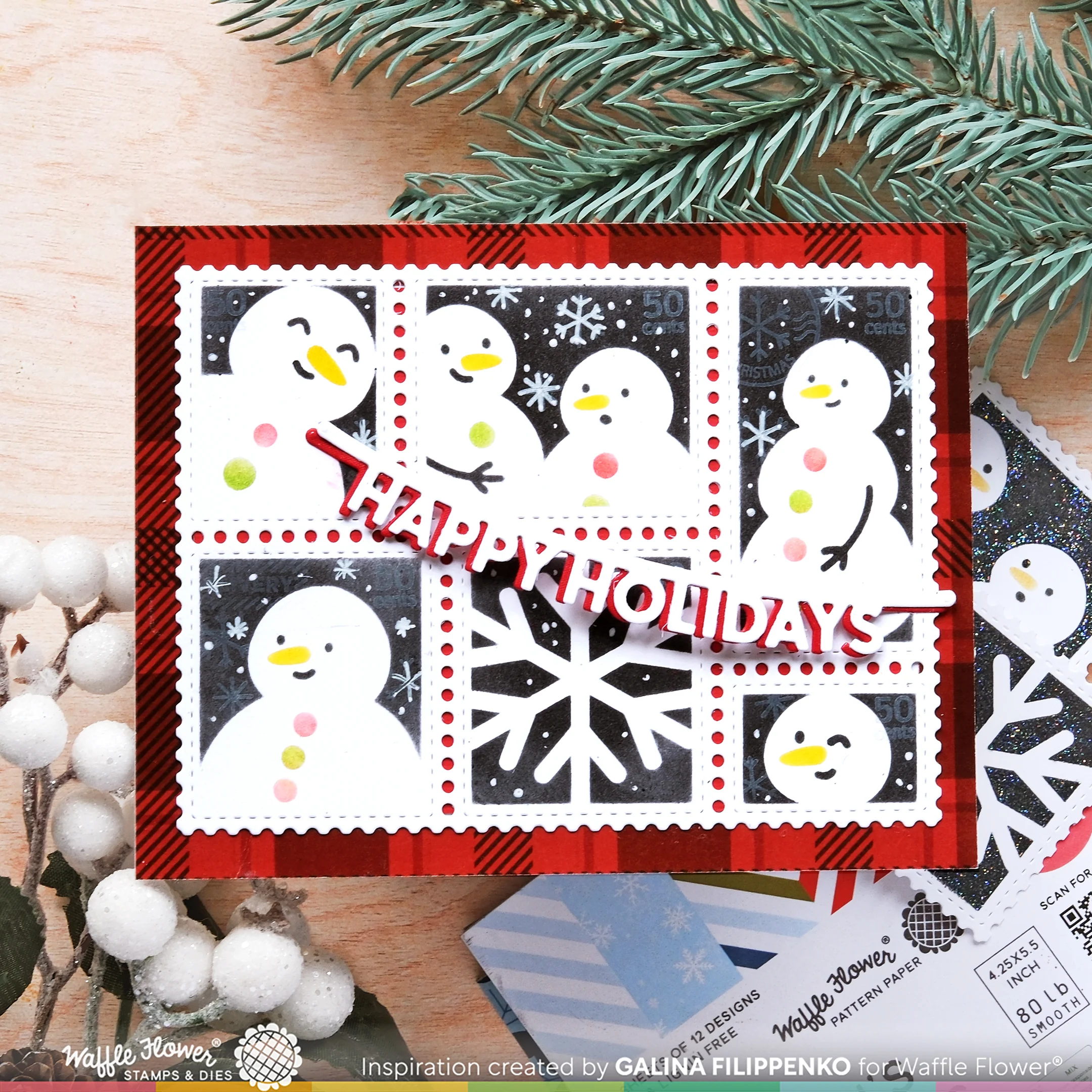 Bild 11 von Waffle Flower Postage Collage Snowman Stencil - Briefmarken-Schablone Schneemann