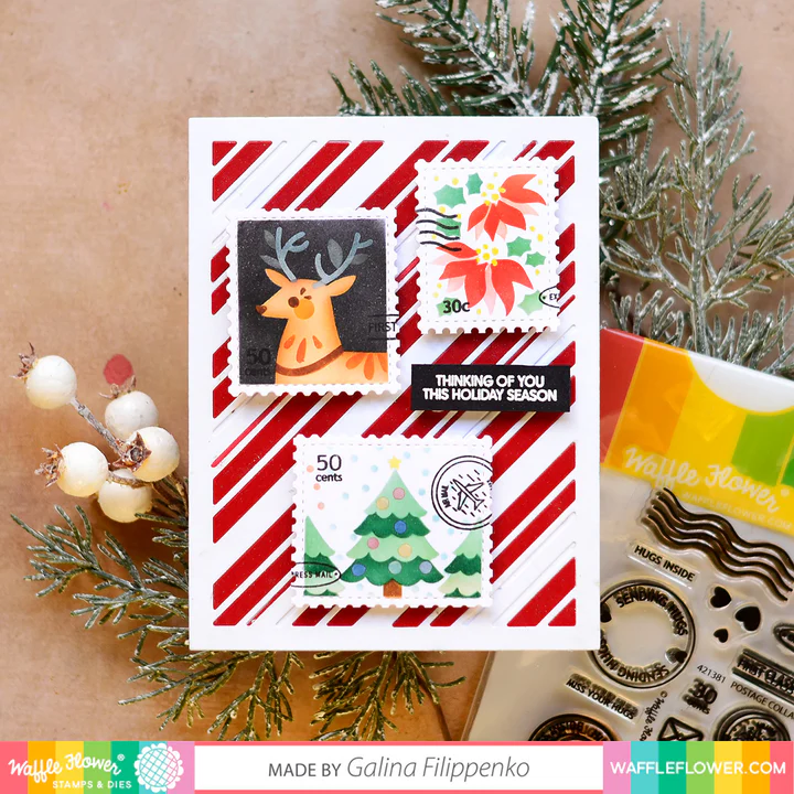 Bild 11 von Waffle Flower Postage Collage Christmas  Stencil - Briefmarken-Schablone Weihnachten