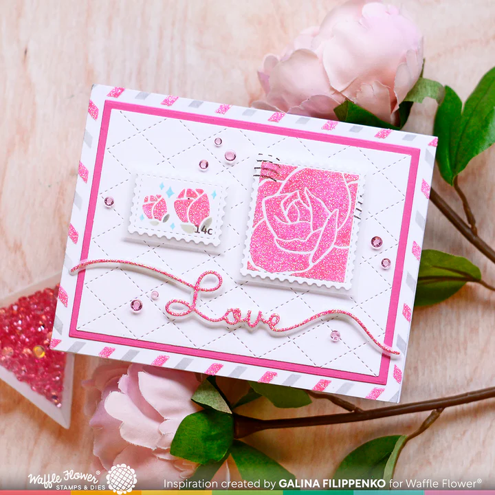 Bild 11 von Waffle Flower Postage Collage Rose Stencil - Briefmarken-Schablone Rose