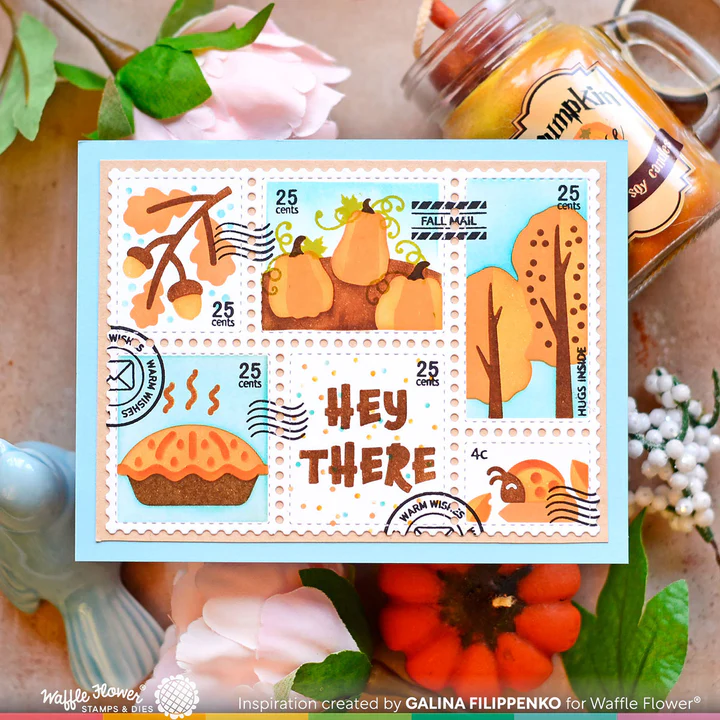 Bild 4 von Waffle Flower Postage Collage Fall Stencil - Briefmarken-Schablone Herbst